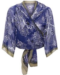 Etro - Flower Print Knot Belted Silk Top For - Lyst