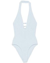 Hunza G - Adriana Bead-Embellished Halterneck Swimsuit - Lyst