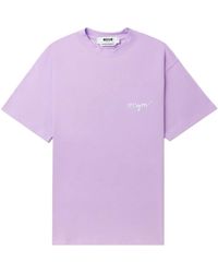 MSGM - T-shirt en coton à logo brodé - Lyst