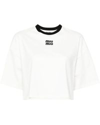 Miu Miu - T-shirt en coton à logo brodé - Lyst