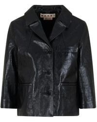 Marni - Cropped Leather Button-Up Jacket - Lyst