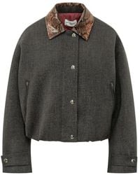 Des Phemmes - Snake-Effect Collar Bomber Jacket - Lyst
