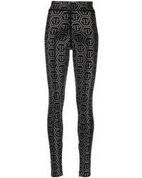 Philipp Plein - Monogram-Print Embellished Leggings - Lyst