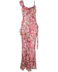 Alessandra Rich - Long Floral Dress With Ruffles - Lyst