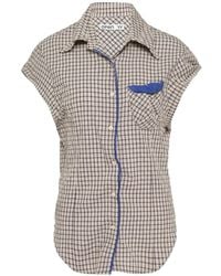 OPEN YY - Check-Pattern Contrast-Trim Shirt - Lyst