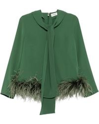 P.A.R.O.S.H. - Feather-Trim Pussy-Bow Blouse - Lyst