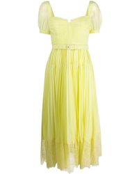 Self-Portrait - Yellow Chiffon Lace Detail Midi Dress - Lyst
