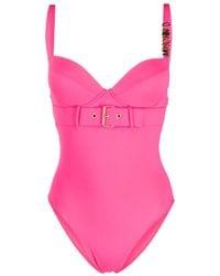 Moschino - Logo Plaque Belted Swimsuit - Lyst