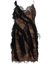Alberta Ferretti - Feather-Embellished Lace-Insert Mini Dress - Lyst