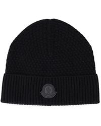 Moncler - Logo-Patch Weave Beanie Hat - Lyst