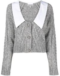 Ganni - Contrasting-Collar Cable-Knit Cardigan - Lyst