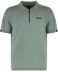 BOSS - Ribbed-Cuffs Zip-Fastening Polo Shirt - Lyst