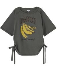 Ganni - Anthracite Ss T-Shirt Banana Logo Bow - Lyst
