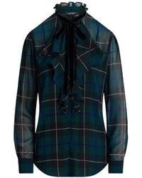 Ralph Lauren - Ruffled-Neck Plaid Shirt - Lyst