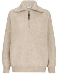 Brunello Cucinelli - Mohair And Wool Vanisé English Rib High-Neck Sweater With Half-Zip - Lyst