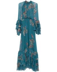 Etro - Abito Lungo A Fiori Con Ruches - Lyst