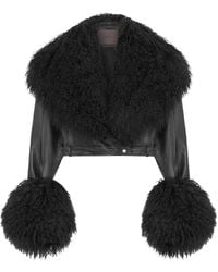 16Arlington - Veste Carter En Cuir Bordée De Peau Lainée - Lyst