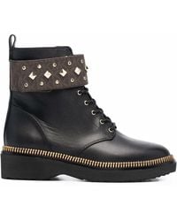 MICHAEL Michael Kors - Haskell Studded Logo Leather Boots - Lyst