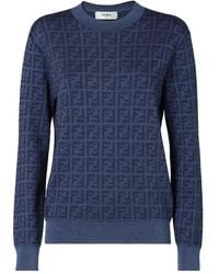 Fendi - Textured Crew Neck Sweater With Geometric Design - Lyst