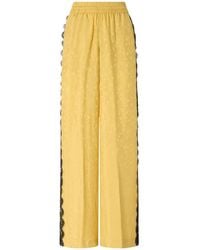 Pinko - Palazzo Trousers With Floral Motif And Lace Trim - Lyst