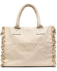 Pinko - | Borsa 'Beach' in cotone con bordo sfrangiato | female | BEIGE | UNI - Lyst