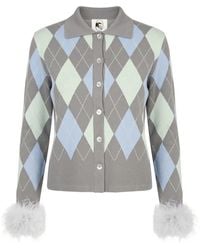 Sleeper - Argyle Feather-Trim Cardigan - Lyst