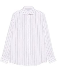 Brunello Cucinelli - Stripe Linen Easy Fit Shirt With Spread Collar - Lyst