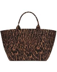 Ganni - Xxl Leopard-Print Embroidered Tote Bag - Lyst