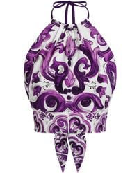 Dolce & Gabbana - Charmeuse Top Met Majolica-Print - Lyst