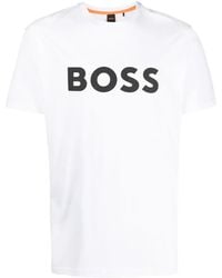BOSS - Cotton-Jersey T-Shirt With Large Logo Print - Lyst