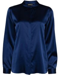 Emporio Armani - Long-Sleeved Silk-Blend Shirt - Lyst