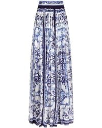 Dolce & Gabbana - Zijde Maxi-Rok Met Majolica-Print - Lyst