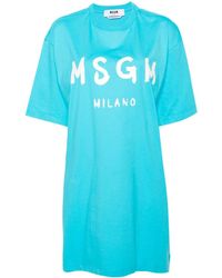 MSGM - Robe en coton à logo imprimé - Lyst