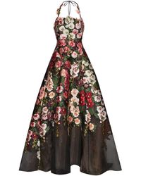 Oscar de la Renta - Floral-embroidery Silk Dress - Lyst