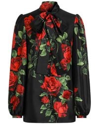 Dolce & Gabbana - Rose-Print Silk Blouse - Lyst