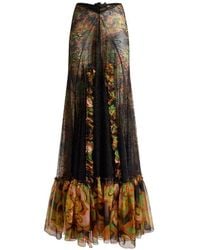 Etro - Silk Maxi Skirt With Lace And Floral Motif - Lyst