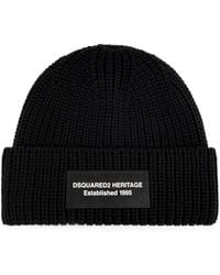 DSquared² - Heritage Logo-Patch Ribbed-Knit Beanie Hat - Lyst