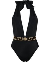 Versace - Greca Badeanzug mit V-Ausschnitt - Lyst