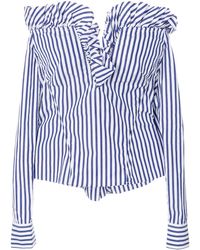 Marques'Almeida Off-the-shoulder Ruffled Striped Blouse - Blue
