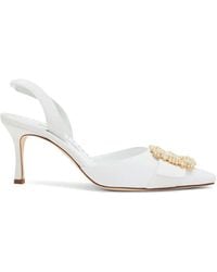 Manolo Blahnik - Gibsli Pearl-Buckle Slingback Heeled Pumps - Lyst