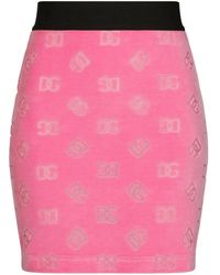 Dolce & Gabbana - Flocked Jersey Miniskirt With All-Over Dg Logo - Lyst