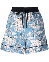 Moncler - Floral-print Drawstring Silk Shorts - Lyst