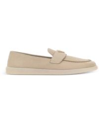 Prada - Triangle-Logo Suede Loafers - Lyst