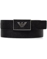 Emporio Armani - Logo-Plaque Pebbled-Leather Belt - Lyst