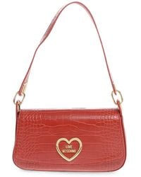 Love Moschino - Logo-Plaque Croc-Effect Shoulder Bag - Lyst