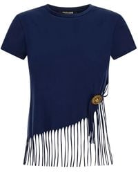 Roberto Cavalli - Fringe-Detail Button T-Shirt - Lyst