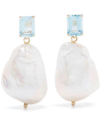 Mateo - 14kt Yellow Gold Topaz And Baroque Pearl Drop Earrings - Lyst