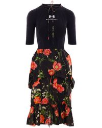 Balenciaga - Floral-print Half-sleeves Midi Dress - Lyst