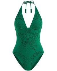 FARM Rio - Broderie-Anglaise Halterneck Swimsuit - Lyst