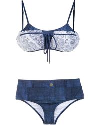 Amir Slama Bikini vaquero con apliques de encaje - Azul